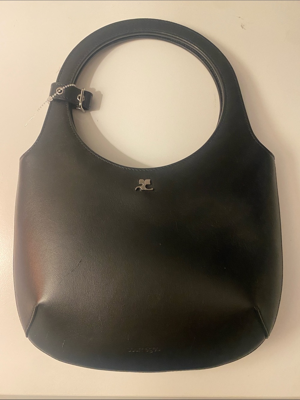 Black Courreges Leather Circle-Handle Shoulder Bag